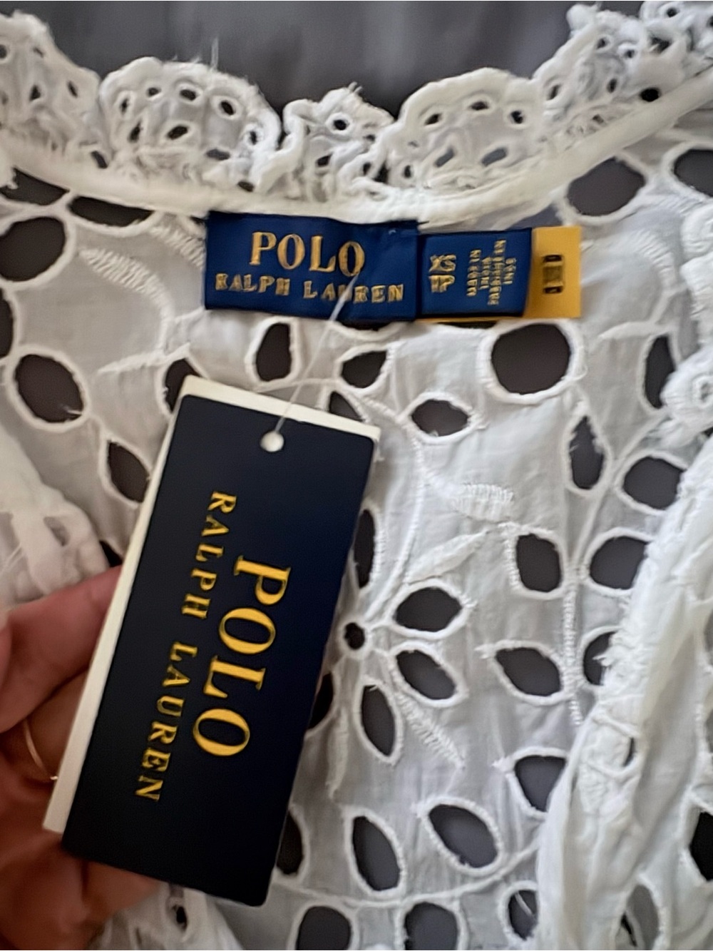 Polo Ralph Laurent boho White Lace Tie-Neck Women's Top - Picture 4 of 7
